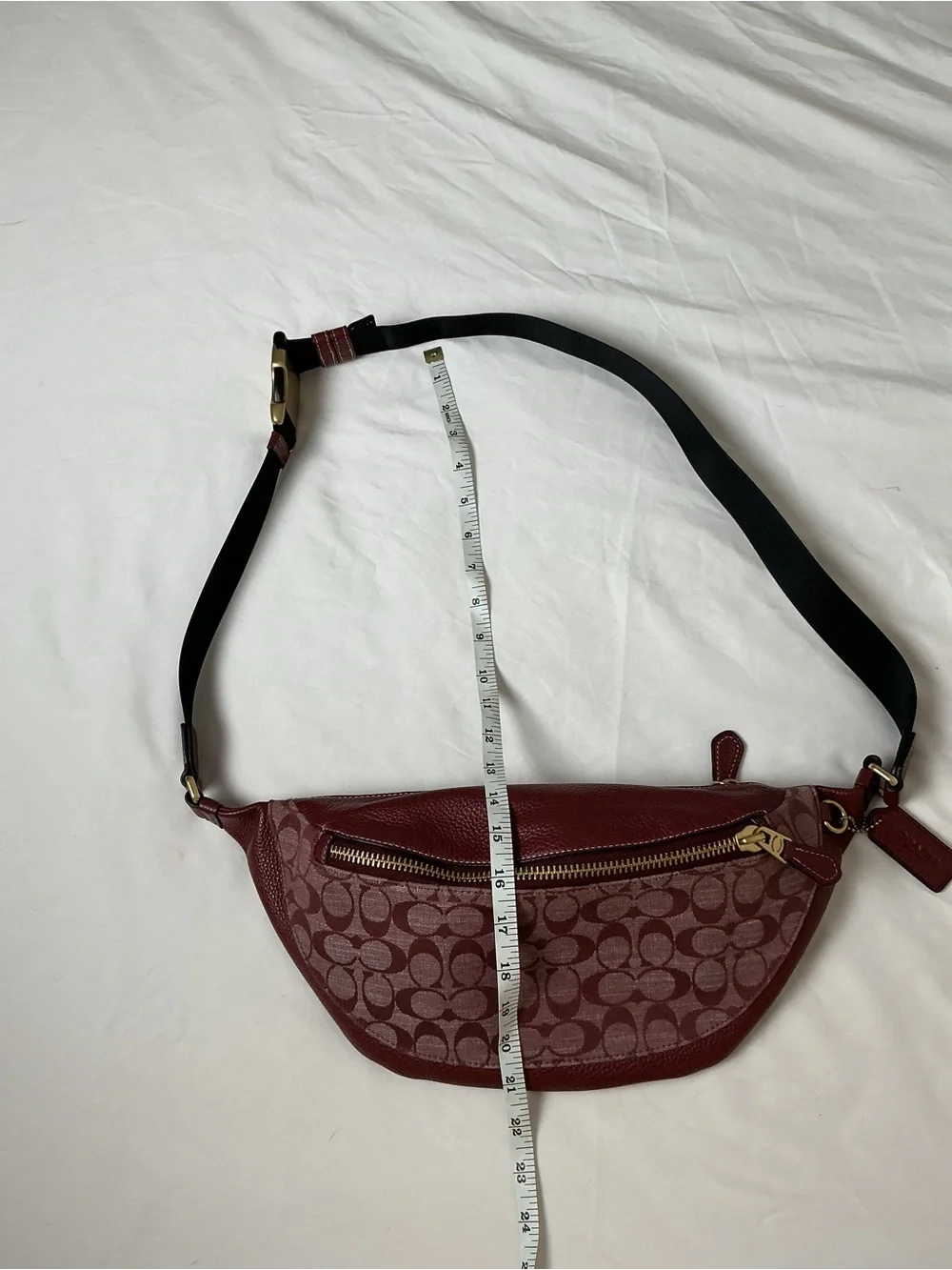 Coach Signature Jacquard Leather Belt Bag Fanny Pack Burgundy Maroon CG994
